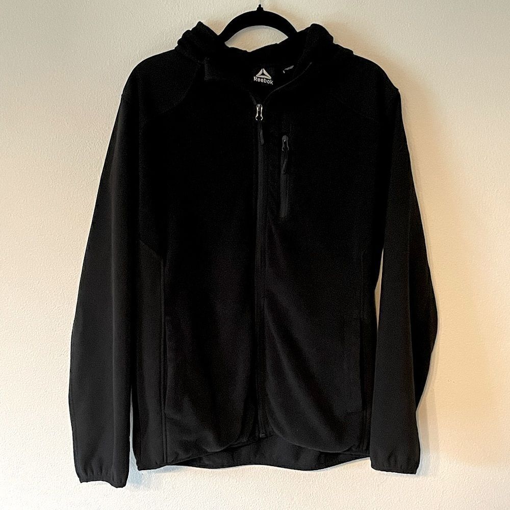 Men’s Reebok Black Fleece Hooded Zip-Up Jacket. Size Large.